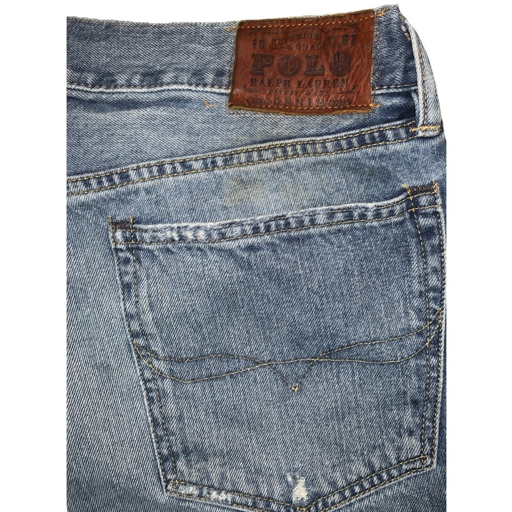VTG Polo Ralph Lauren Mens 36 Denim Shorts‎ Raw Hem Blue Medium Wash Cut Off - Picture 13 of 14